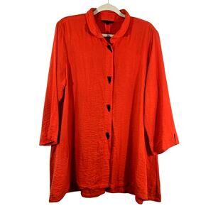 W John Mark Orange Woven Horn Toggle Button Down Shirt Blouse Sz XL Flowy Lagen